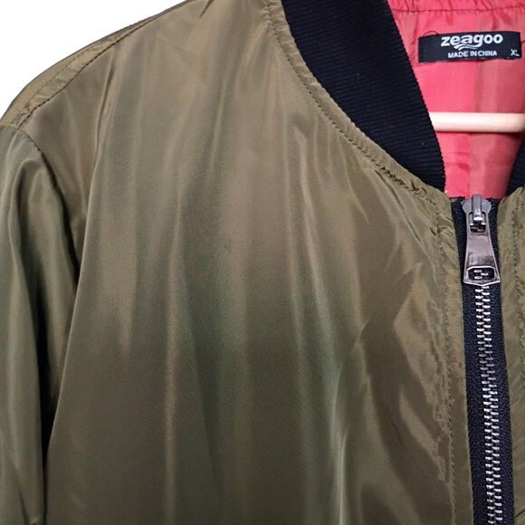 Zeagoo Lightweigh Satiny Bomber Jacket Olive Green Windbreaker Women's XL - Picture 4 of 8